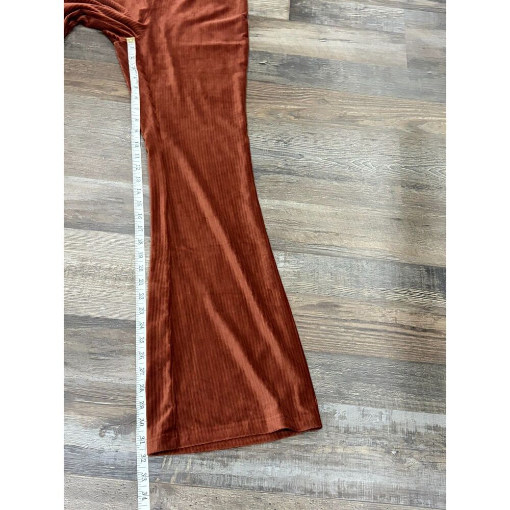 Allie Rose Retro Orange Velvet Velour Ribbed Flare Pants Sz L 70s Indie Pull On - Picture 5 of 9